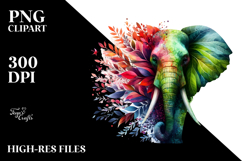 Abstract Vibrant Elephant with Plant Leaves PNG Product Image 2