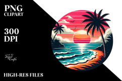 Retro Tropical Beach Sunset PNG Product Image 2