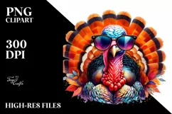 Vibrant Turkey Sunglasses Watercolor | Sublimation Clipart Product Image 3