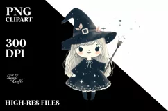 Retro Halloween Witch with Glitter, Transparent PNG Product Image 1