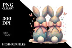 Colorful Vintage Bunny with Bow PNG Product Image 2