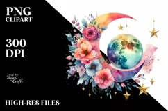Abstract Moon Flowers Stars | Sublimation Clipart Product Image 1