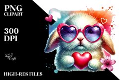 Easter Bunny with Heart Sunglasses in Watercolor PNG Product Image 2