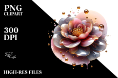 Glossy Camellia with Gold Accents, Watercolor PNG Product Image 2