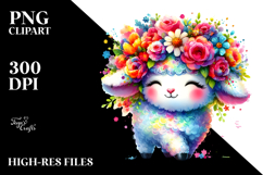 Cartoon Lamb Flower Crown Clipart Product Image 2