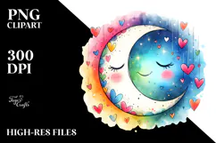 Simple Smiling Moon with Hearts, Transparent PNG Product Image 2