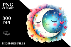 Simple Smiling Moon with Hearts, Transparent PNG Product Image 2