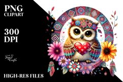Boho Cloud with Baby Owl and Heart PNG Product Image 2