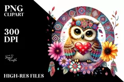 Boho Cloud with Baby Owl and Heart PNG Product Image 2