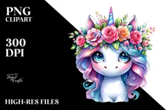 Cute Jumping Unicorn with Cool Haircut, Floral Wreath on the Product Image 2
