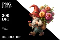 Detailed Gnome Zinnia Bouquet Digital Painting Clipart Product Image 3