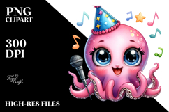 Energetic Baby Octopus with Party Hat, High-Res PNG Product Image 2