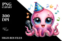 Energetic Baby Octopus with Party Hat, High-Res PNG Product Image 2