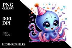 Energetic Baby Octopus with Party Hat, High-Res PNG Product Image 2