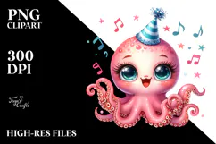 Cute Baby Octopus with Party Hat PNG Product Image 2