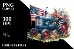 Watercolor Tractor with Flowers Clipart Product Image 3