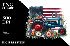 Watercolor Tractor with Flowers Clipart Product Image 1