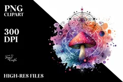 Colorful Magical Mushroom | Watercolor Clipart Product Image 3