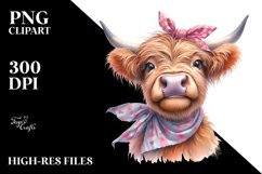 Cow Watercolor Highland Cow with Houswife Bandana | Product Image 1