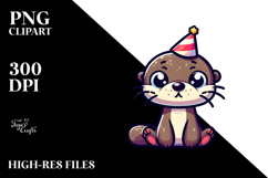 Cute Cartoon Otter with Party Hat, Lovely PNG Product Image 2