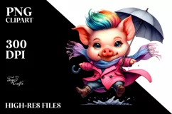 Cute Baby Pig with Raincoat PNG Product Image 1