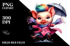 Cute Baby Pig with Raincoat PNG Product Image 2