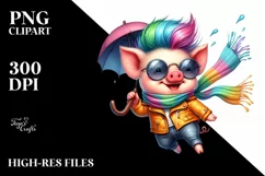 Cute Baby Pig with Raincoat PNG Product Image 1