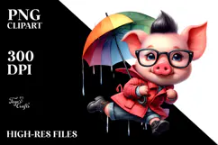 Cute Baby Pig with Raincoat PNG Product Image 2