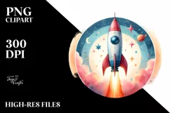Colorful Vintage Rocket | Watercolor Clipart Product Image 1