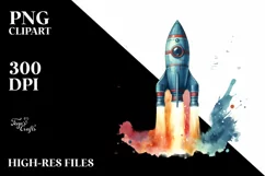 Colorful Vintage Rocket | Watercolor Clipart Product Image 3
