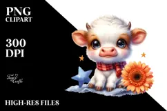 Cute Baby Cow with Gerbera PNG Product Image 2