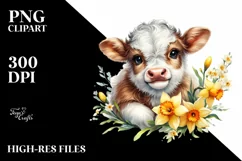 Smiling Baby Highland Cow with Daffodil Product Image 2