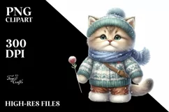 Cute Baby Cat in Winter Clothes PNG Product Image 1