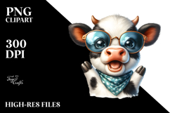 Baby Cow with Sunglasses, Watercolor Design PNG Product Image 2