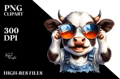 Enthusiastic Baby Cow with Sunglasses PNG Product Image 2