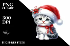 Cute Baby Cat with Santa Hat PNG Product Image 3