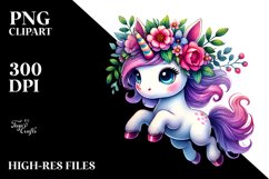 Cute Unicorn with Floral Wreath, Vibrant PNG Product Image 2