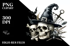 Simple Funny Halloween Clipart with Skull PNG Product Image 3