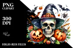 Simple Funny Halloween Clipart with Skull PNG Product Image 2