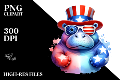 Colorful Hippo in USA Colors | Clipart Product Image 2