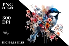 Spring Flowers Bird Watercolor Painting PNG Product Image 2