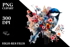 Grunge Bird Flower Painting, PNG Product Image 2