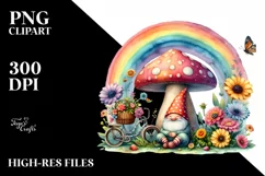 Colorful Gnome House with Rainbow and Flowers | Clipart Product Image 3