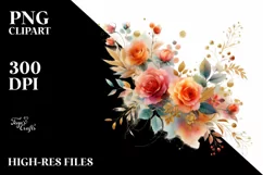 Colorful Orange Roses with Gold PNG Product Image 3