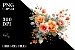 Colorful Orange Roses with Gold PNG Product Image 3