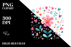Simple Flower with Hearts PNG Product Image 2