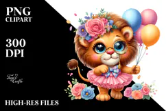 Colorful Lion with Balloons PNG Product Image 2