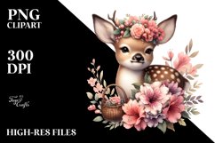 Detailed Boho Cute Baby Deer with Azalea Bouquet | Product Image 1