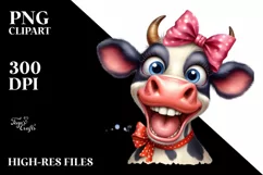 Cow Watercolor Crazy Funny Cow with Bow | Sublimation Product Image 1