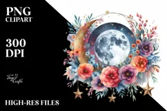 Vibrant Boho Moon Clipart, Transparent PNG Product Image 1